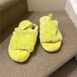 UGG Fluffy Neon Yellow Sandals